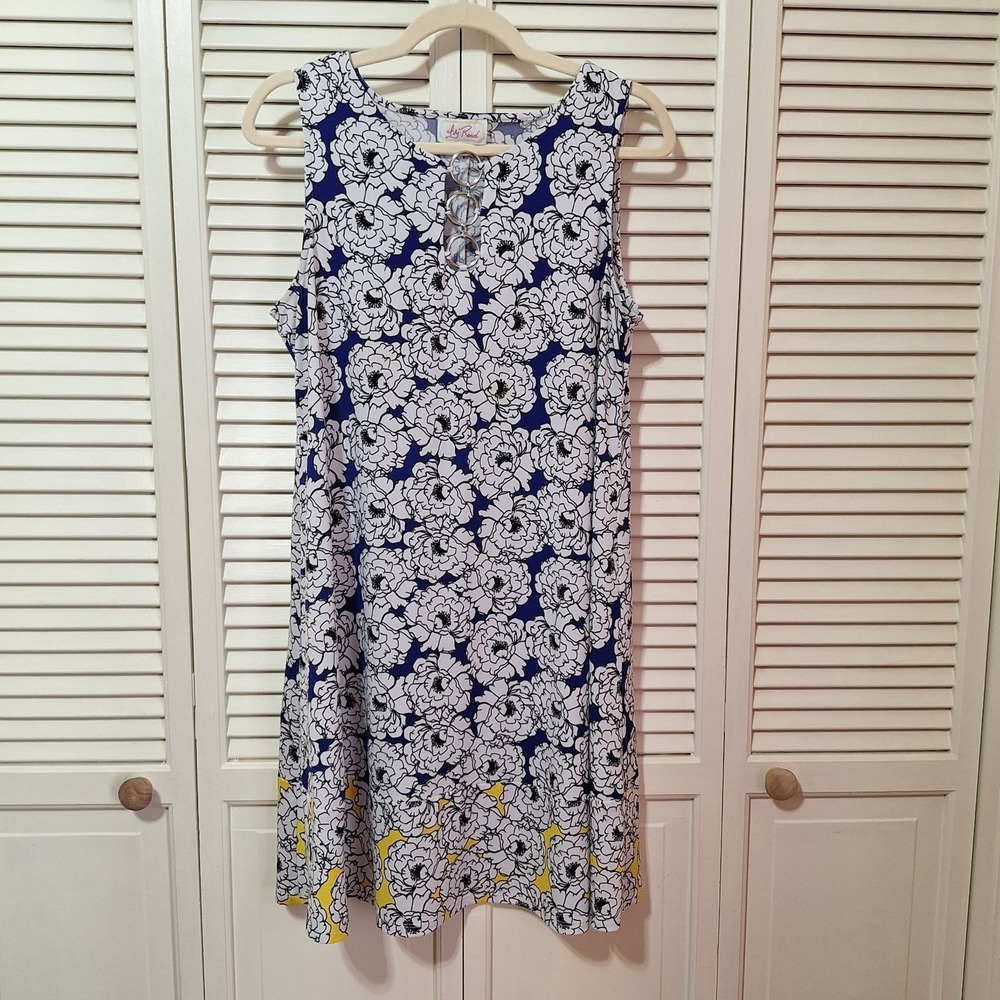 Ivy Road Womens Dress Sz Med Floral Print Pullover Stretch Silver Ring Accents